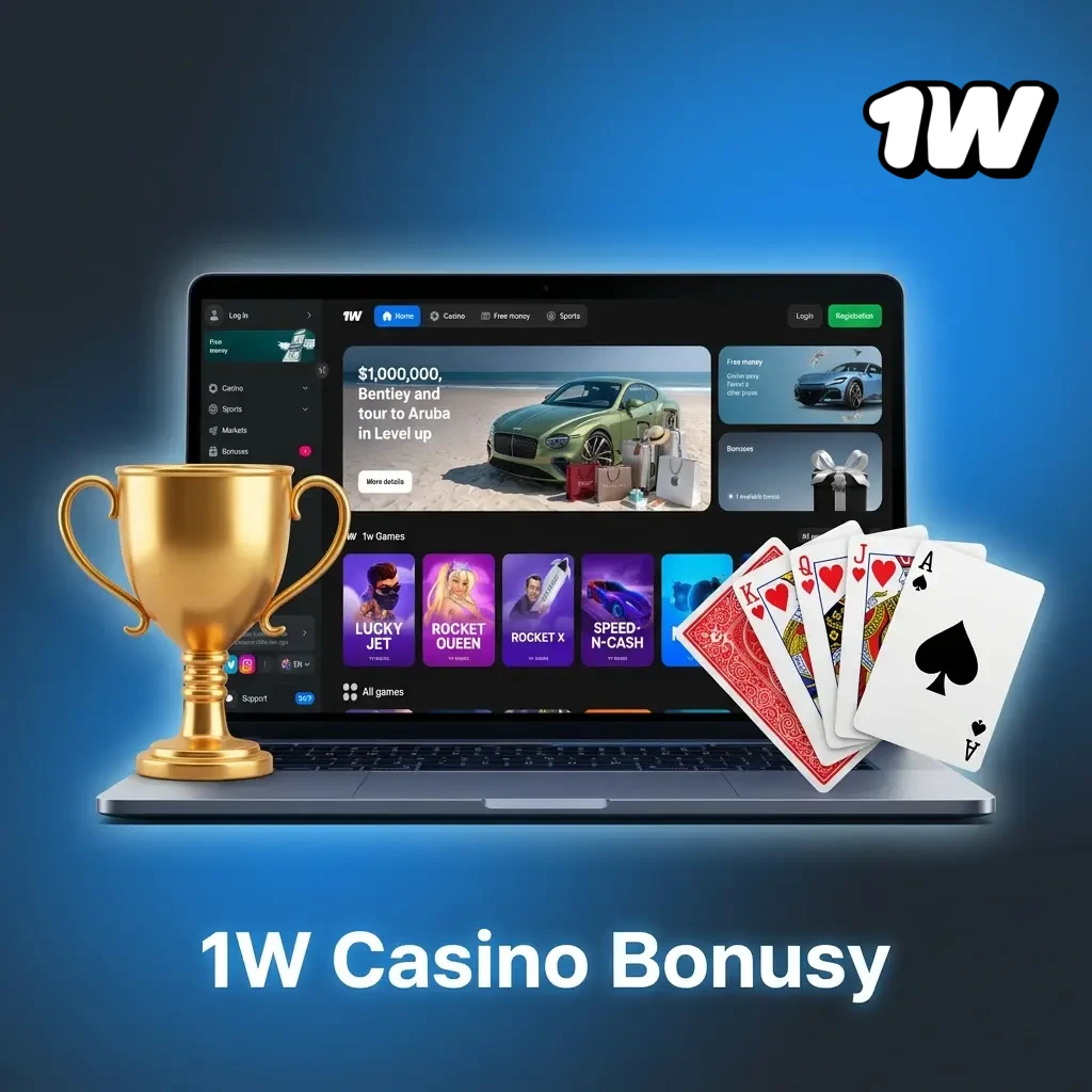 1W Casino bonusy: první vklad až 500 %, cashback, reload bonus, live casino a turnaje pro české hráče