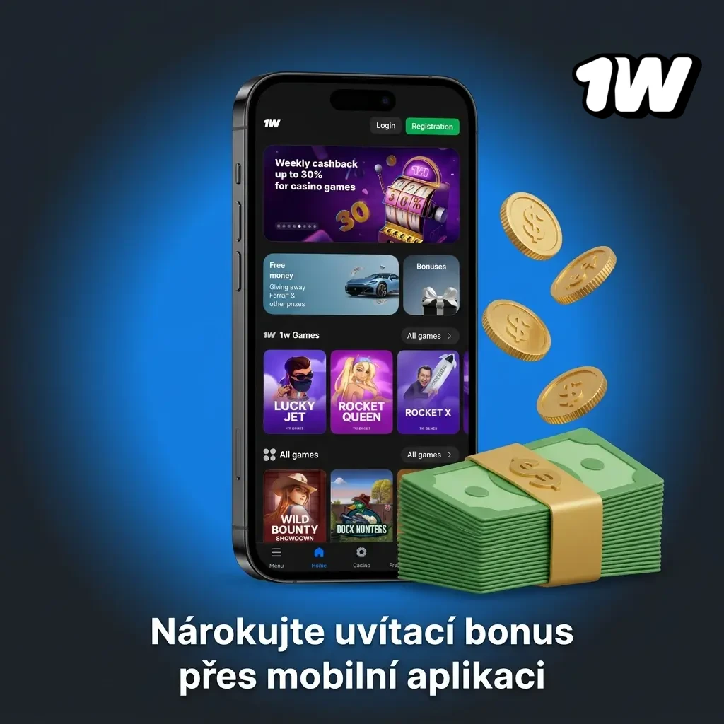 Nárokování uvítacího bonusu v mobilní aplikaci 1W na Androidu a iOS