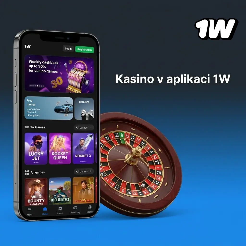 Kasino v aplikaci 1W – hrací automaty, živé kasino a stolní hry od Pragmatic Play a Evolution