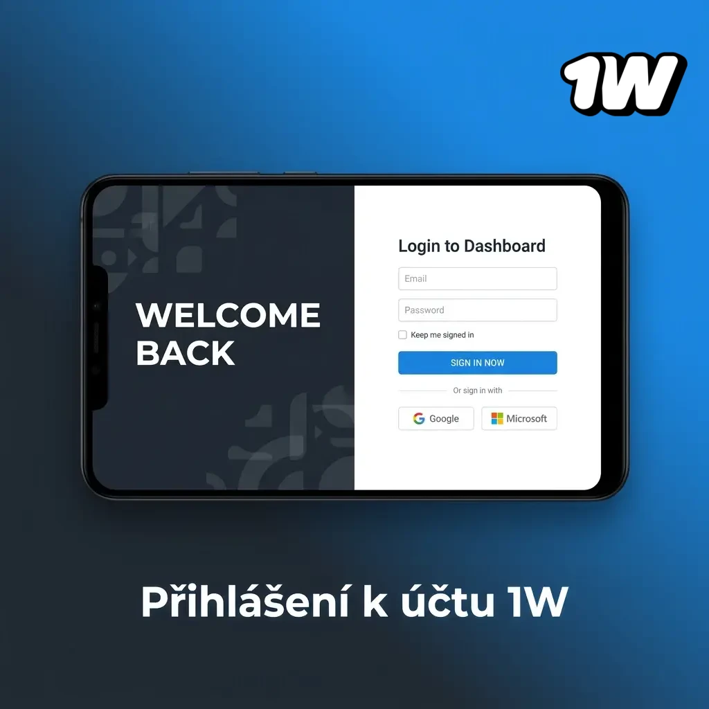 Přihlášení k účtu 1W – formulář s polem pro e-mail a heslo na webu nebo v mobilní aplikaci