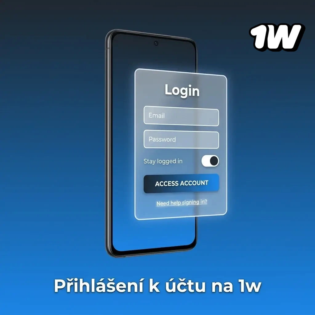 Přihlášení k hernímu účtu na 1w – formulář s polem pro e-mail, heslo a dvoufaktorové ověření