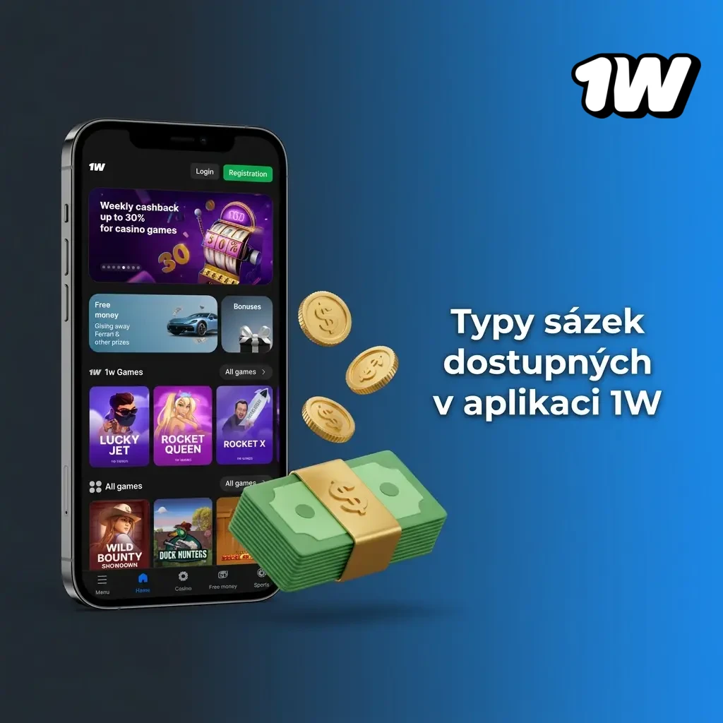 Typy sázek v aplikaci 1W: jednoduchá, kombinovaná, treble, systémová a handicap sázka